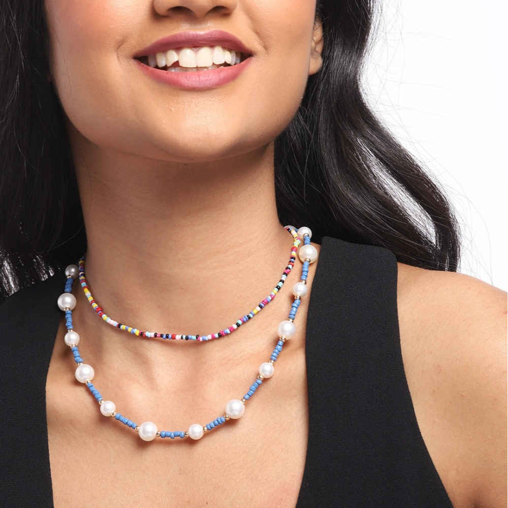 Buy Blueberry Blueberry Set of 2 Gold-Plated Handcrafted Beaded Necklaces - Purplle