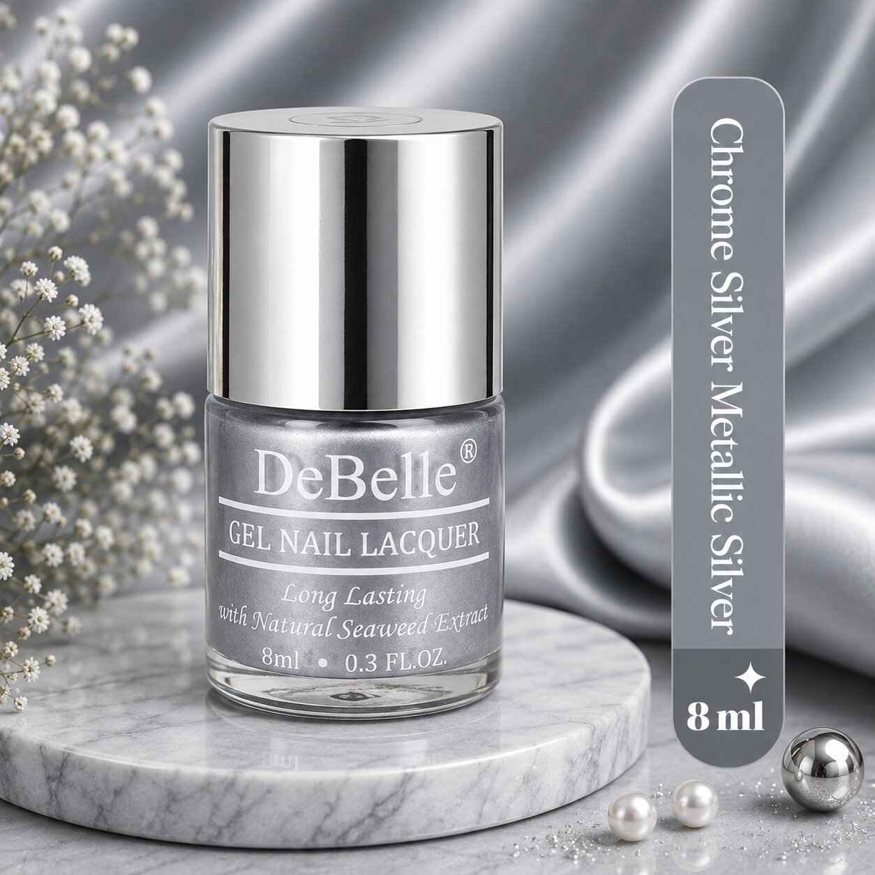 Buy DeBelle Gel Nail Lacquer Chrome Silver Metallic Silver Nail Polish - 8 ml - Purplle
