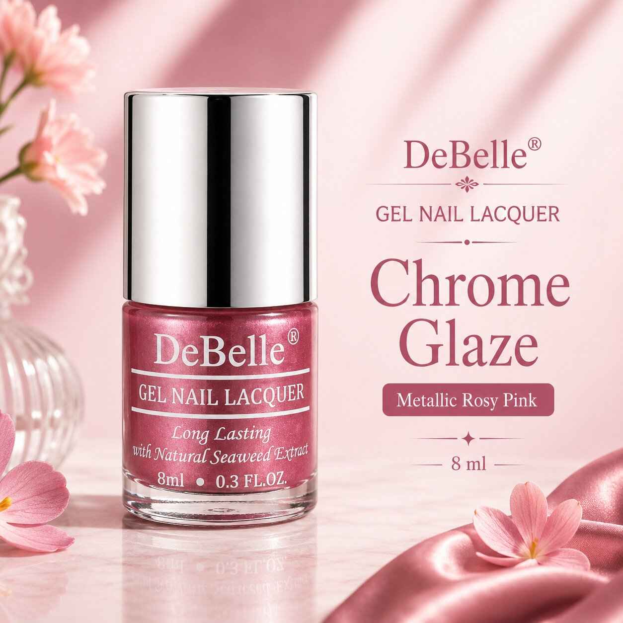 Buy DeBelle Gel Nail Lacquer Chrome Glaze Metallic Pink Nail Polish 8 ml - Purplle