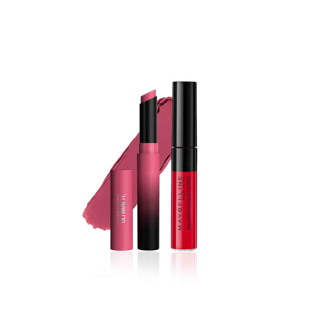 Buy Maybelline New York Color Sensational Ultimattes Lipstick, 599 More Mauve, 1.7g &Maybelline New York Sensational Liquid Matte Lipstick 03 Flush It Red, 7G. - Purplle