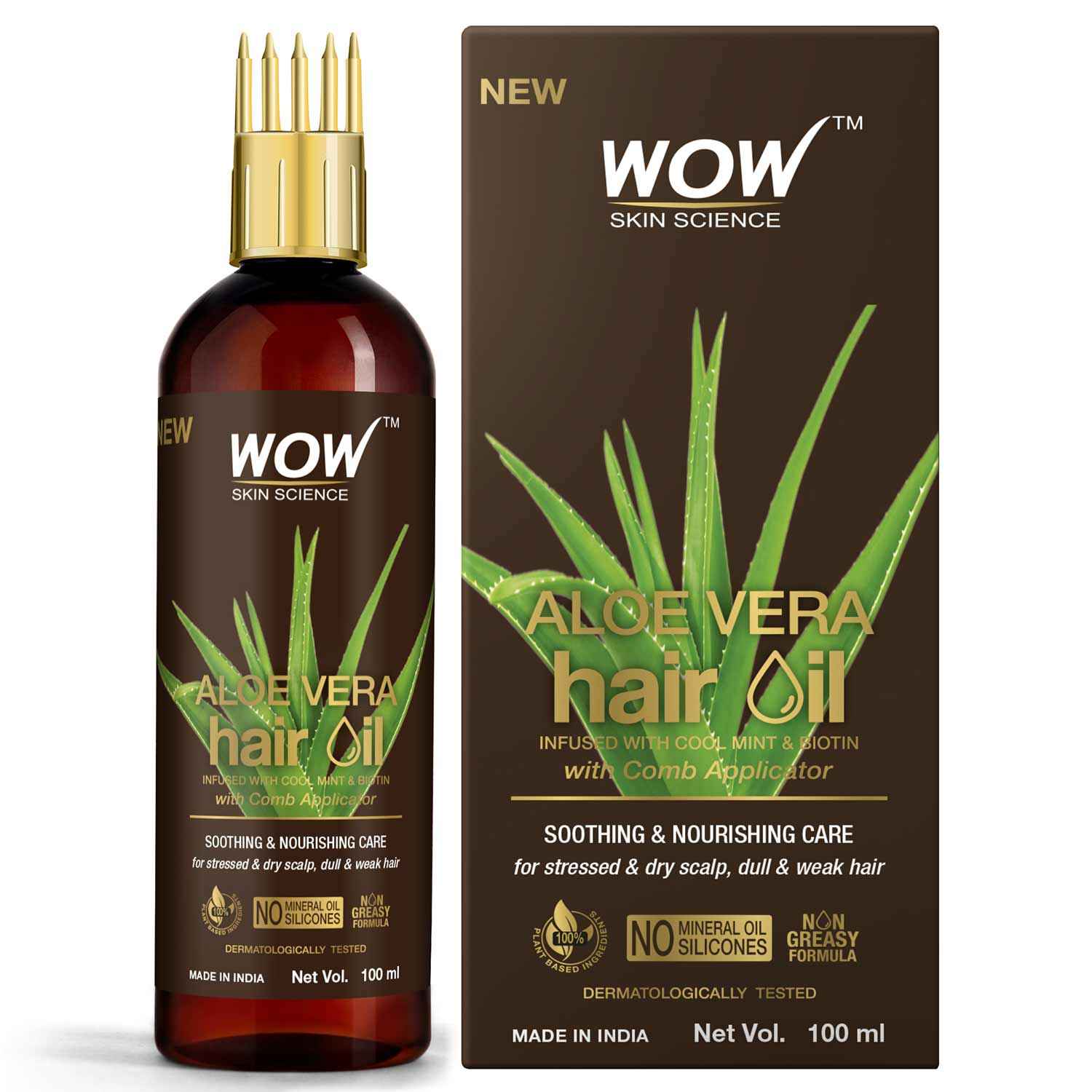 Buy WOW Skin science Aloe Vera Hair Oil for Scalp Soothing and Nourishment of Dry Scalp and Weak, Dull Hair - With Comb Applicator - 100ml - Purplle