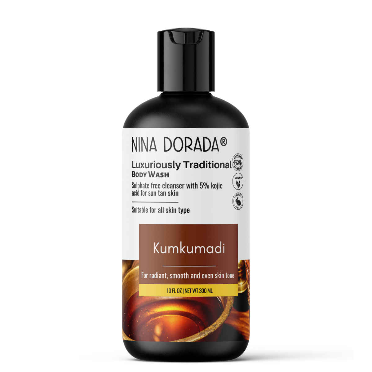Buy Nina Dorada® Luxurious Kumkumadi Body Wash with Turmeric, Madder Root and Rosehip Oil | De Tan and Dirt Control | Traditional Cleanser with Red Sandalwood and Potato Extract | For Summer | 300ml - Purplle