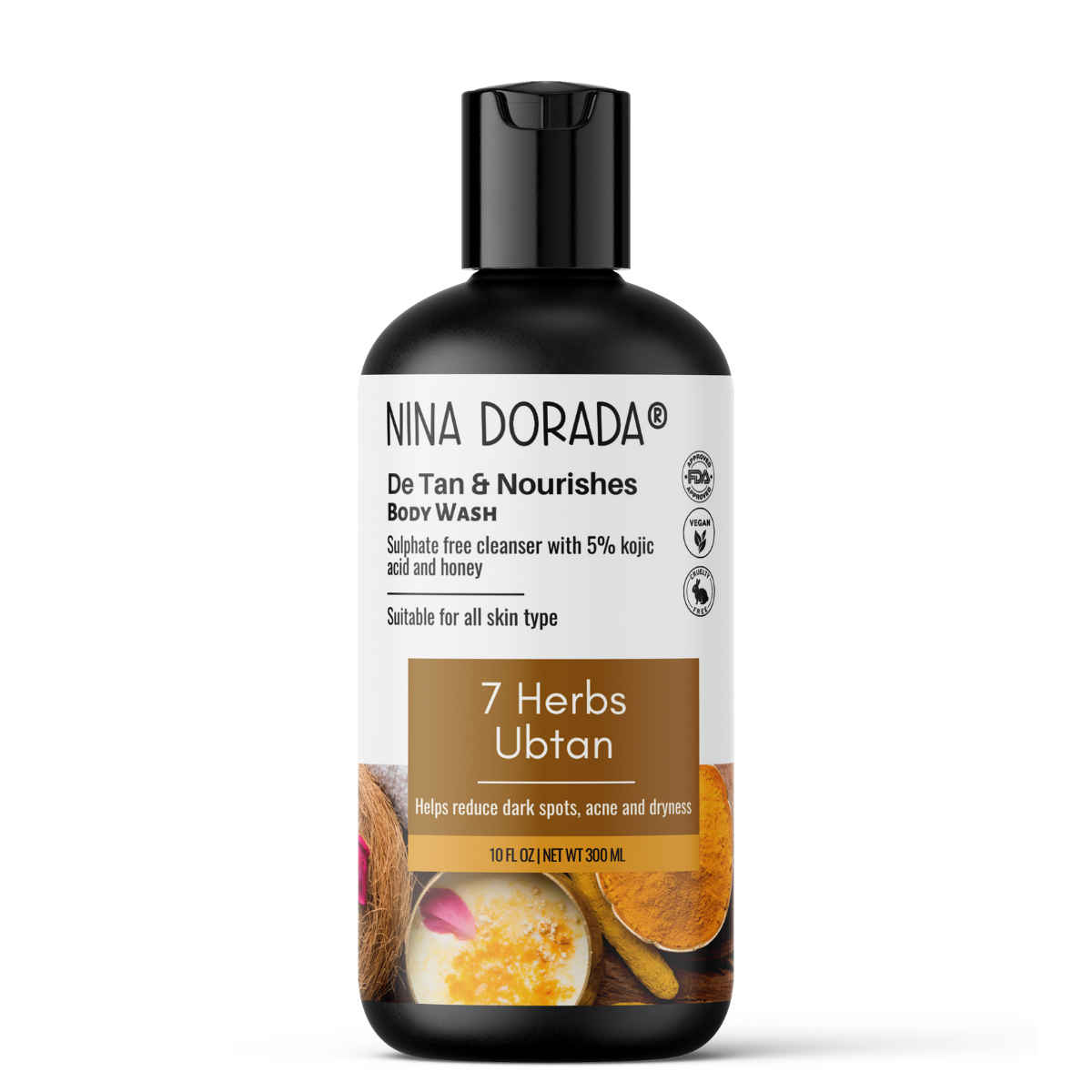 Buy Nina Dorada® Ubtan Body Wash with Saffron, Turmeric and Sandalwood For Dull and Tan Skin | Exotic and Hydrating | De -Tan and Exfoliates | Paraben and SLS Free | Men & Women | 300ml - Purplle