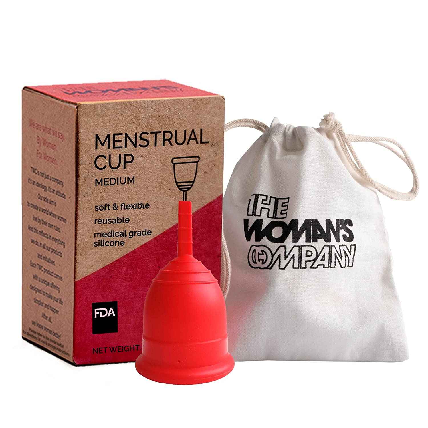 Buy The Woman's Company Reusable Menstrual Cup for Women- Medium Size with Pouch, Ultra Soft, Odour and Rash Free, No Leakage, Protection for Up to 8-10 Hours | FDA Approved | Made with 100% Medical Grade Silicone (Pack of 1) - Purplle