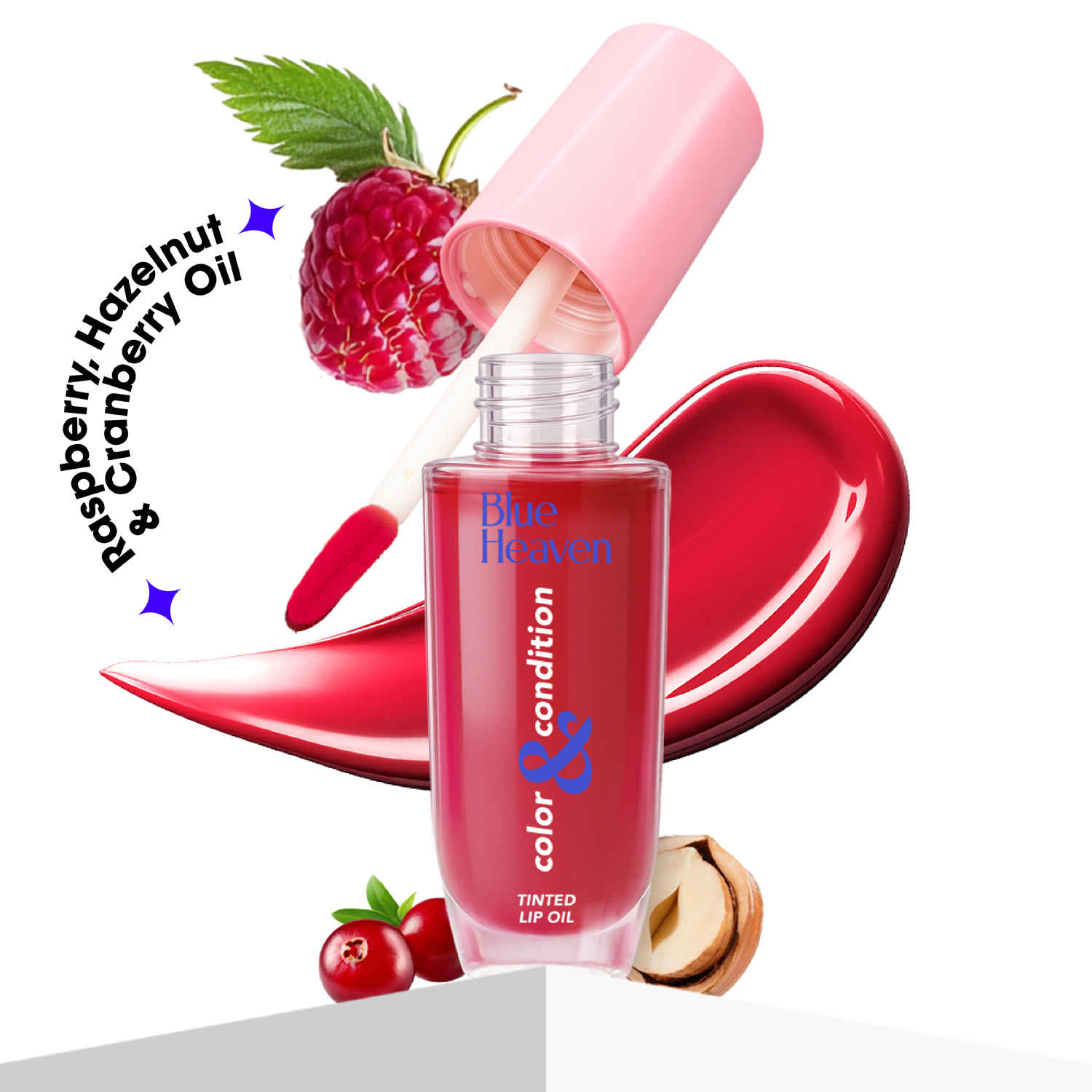 Buy Blue Heaven Color & Condition tinted lip oil for women, lip gloss infused with Cranberry, Raspberry & Hazelnut oil, Hydrating & Softening - Cranberry Red, 4.2 ml - Purplle