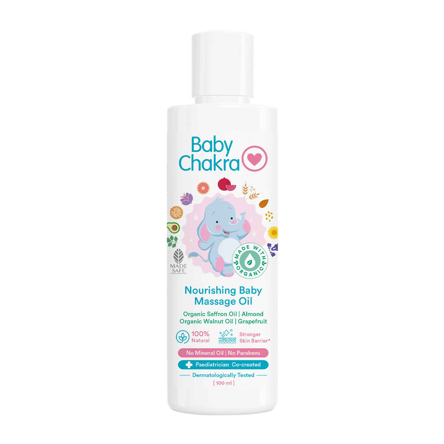 Buy BabyChakra Nourishing Baby Massage Oil with Organic Almond & Saffron Oil | No Mineral Oil & No Paraben | Dermatologically Tested | 100% Natural & Stronger Skin Barrier (100ml) - Purplle