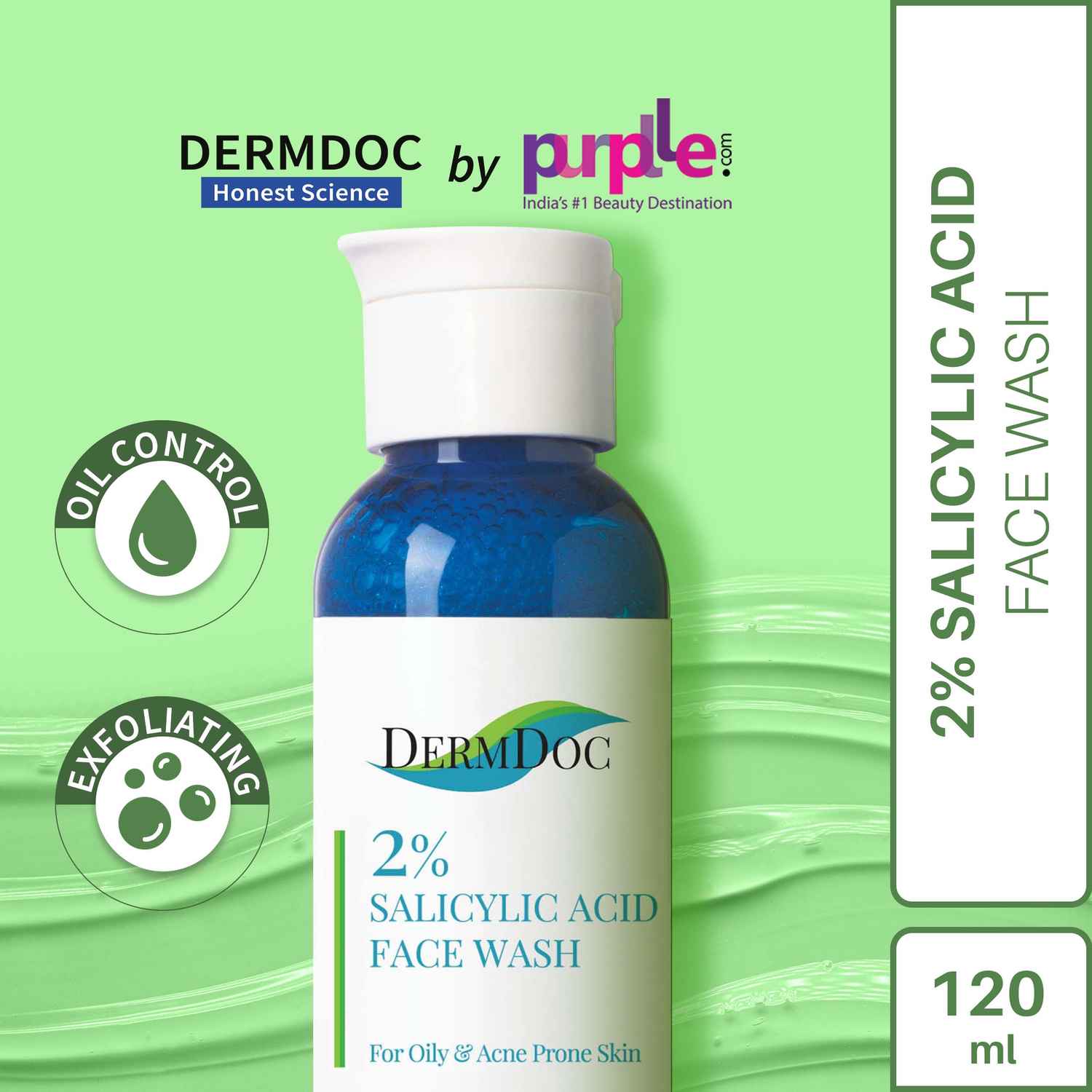 Buy DermDoc 2% Salicylic Acid Face Wash for Acne (120 ml) | anti acne face wash | face wash for acne and pimples | oil free face wash | oil control face wash | face wash for acne prone skin | sulfate free face wash | acne treatment - Purplle
