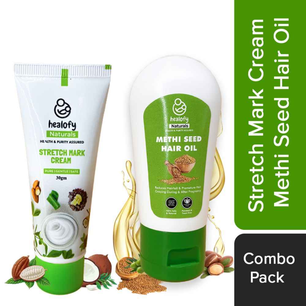 Buy Healofy Naturals Anti-Stretch Marks Cream (30g) & Methi Seed Hair Oil (30ml) Combo | Mother Baby Care combo - Purplle