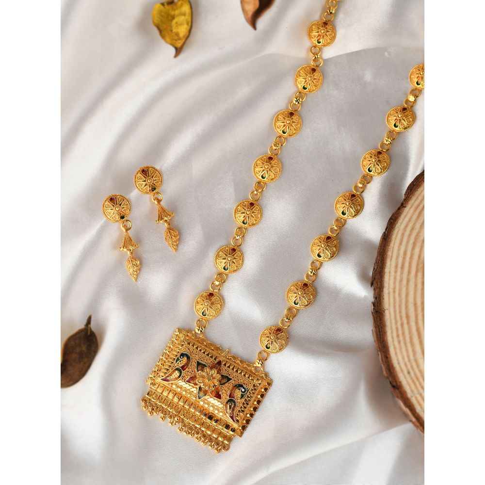 Buy Silvermerc Designs Gold Plated Meenakari handcrafted Temple Jewellery set - Purplle