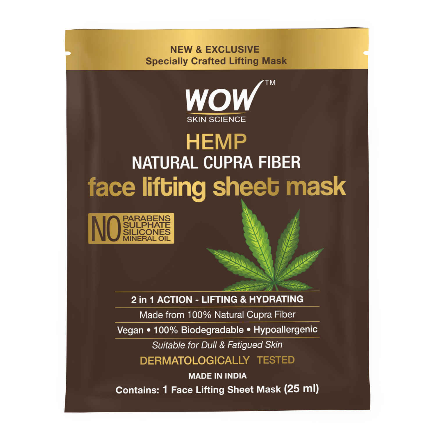 Buy WOW Skin Science Hemp Natural Cupra Fiber Face Lifting Sheet Mask - Prevents UV Damage And Repairs Skin Barrier - 25ml - Purplle