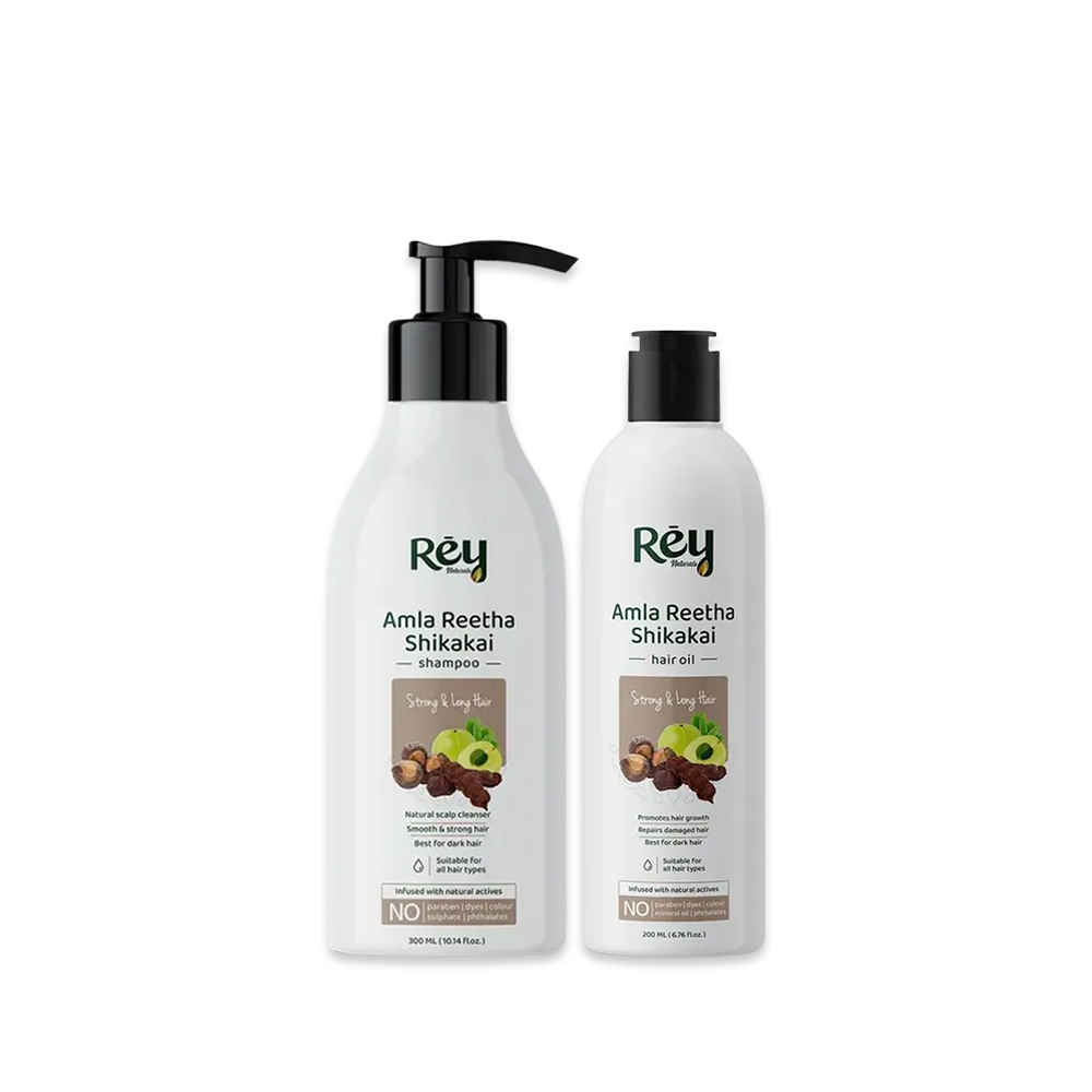 Buy Rey Naturals Amla Reetha Shikakai Hair Shampoo (300ml) + Hair Oil (200ml) Combo for Strong and Long Hair - Purplle