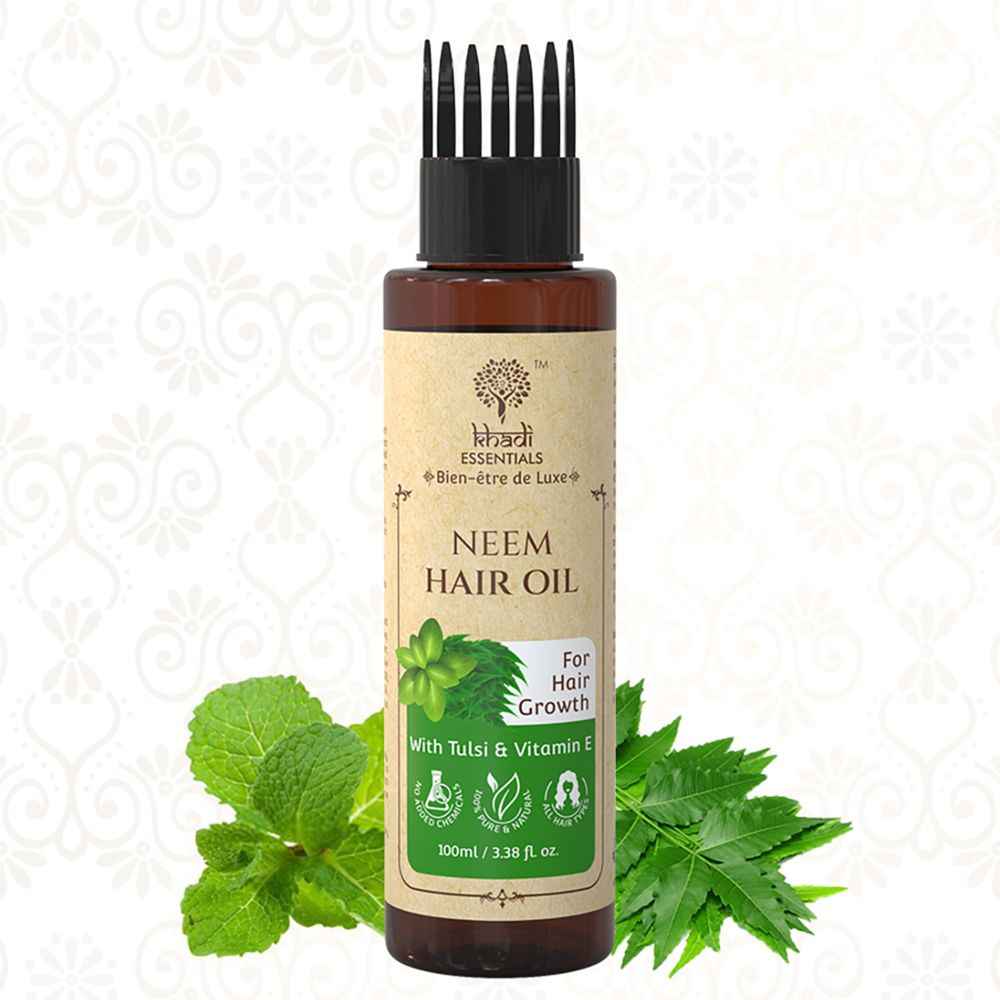 Buy Khadi Essentials Neem Hair Oil with Tulsi & Vitamin E for Hair Growth, 100ml - Purplle