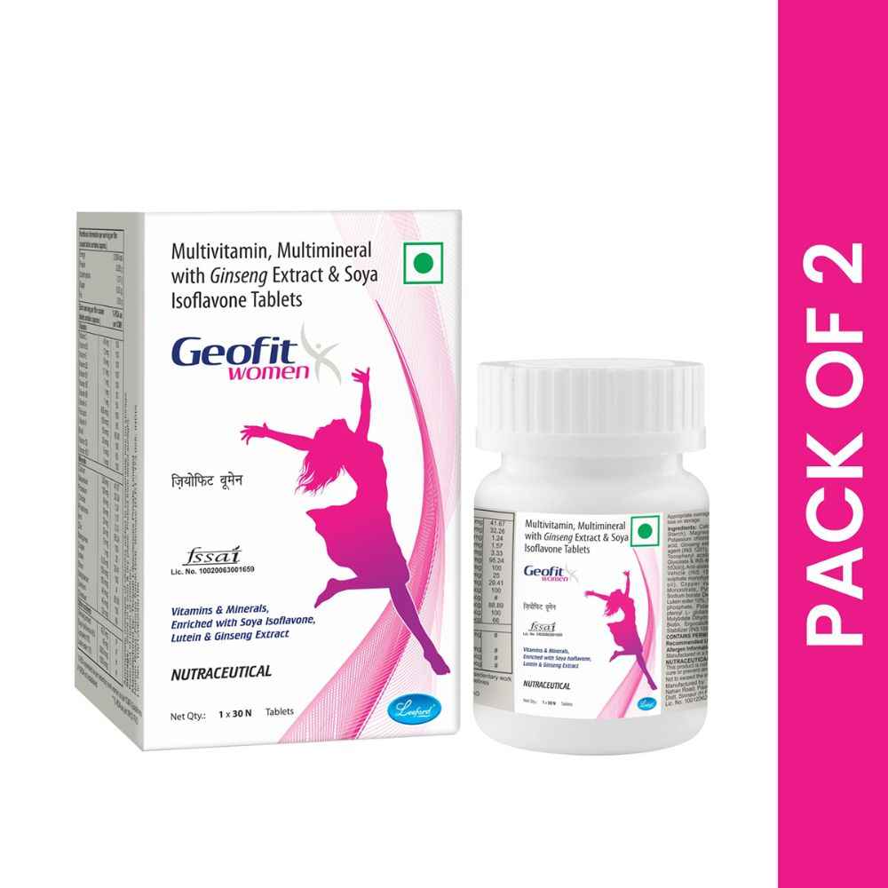 Buy Geofit Multivitamin Multimineral Tablets For Women with Vitamins,Protein, Ginseng Extract and Soya Isoflavone Helps in Maintain Body Weight, Immunity & Healthy Skin Pack of 2 ( 30 Tablets Each ) - Purplle