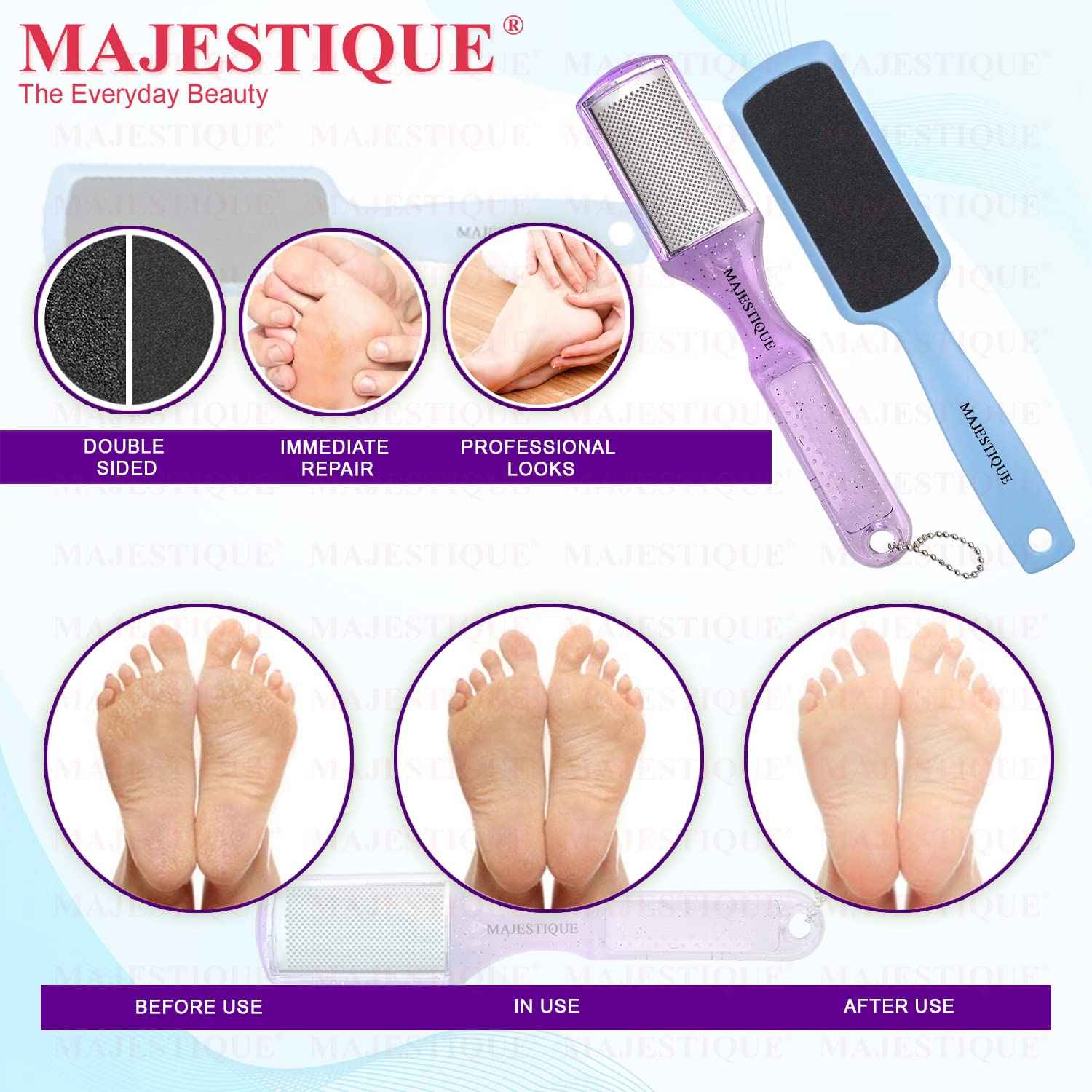 Buy Majestique Pedicure Double-Sided Foot Scrubber - Feet Scraper File Tools for Wet and Dry Feet - Color May Vary - Purplle