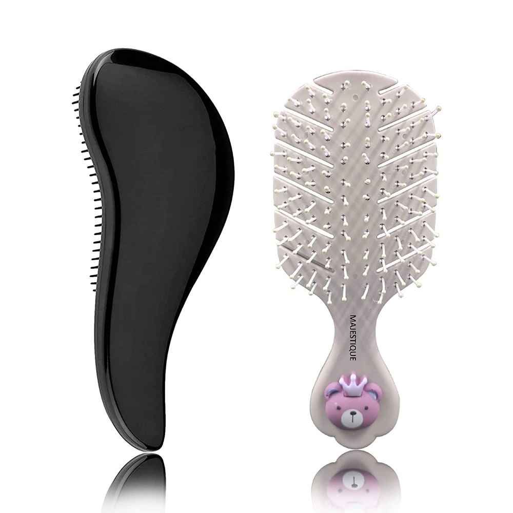 Buy Majestique 2 Pcs Mini Hair Brush - Travel Detangling Brushes - Bio-Friendly Detangling Brush - Color May Vary - Purplle