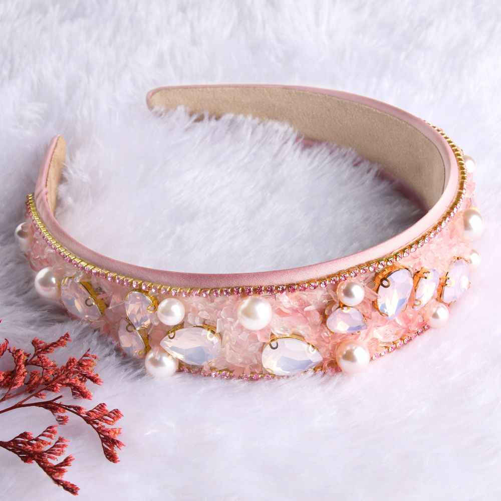 Buy Lilly & Sparkle Crystal, Pearl And Bead Embellished Pink Hair Band - Purplle