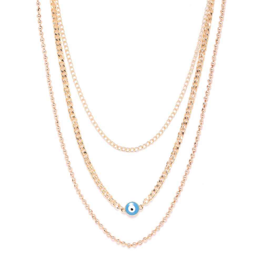 Buy Blueberry Blue Gold-Plated Evil Eye Enamelled Layered Handcrafted Necklace - Purplle