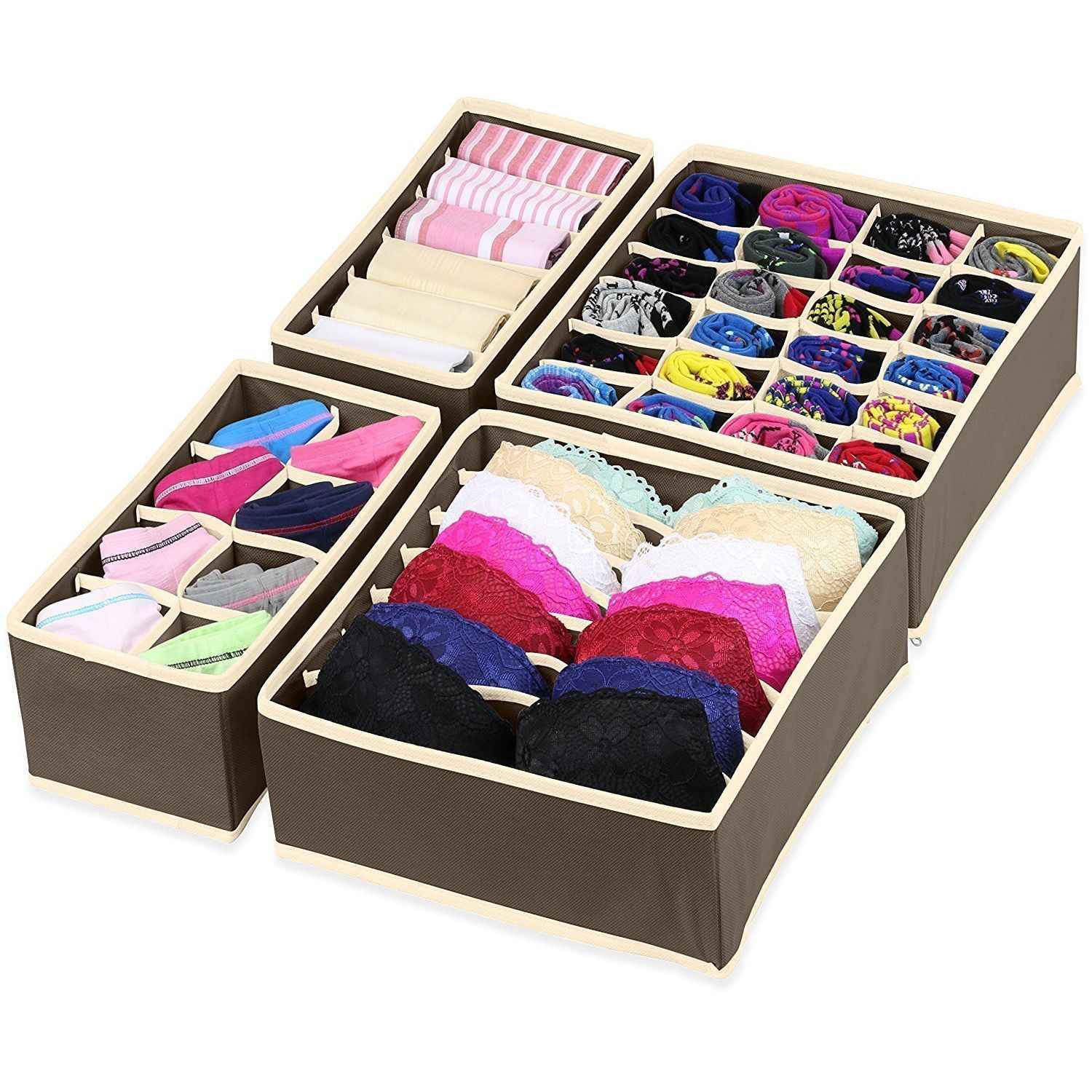 Buy House of Quirk Set of 4 Foldable Storage Box Drawer Divider Organizer Closet Storage for Socks Bra Tie Scarfs - Brown_(SET4_INNORG_BRO) - Purplle