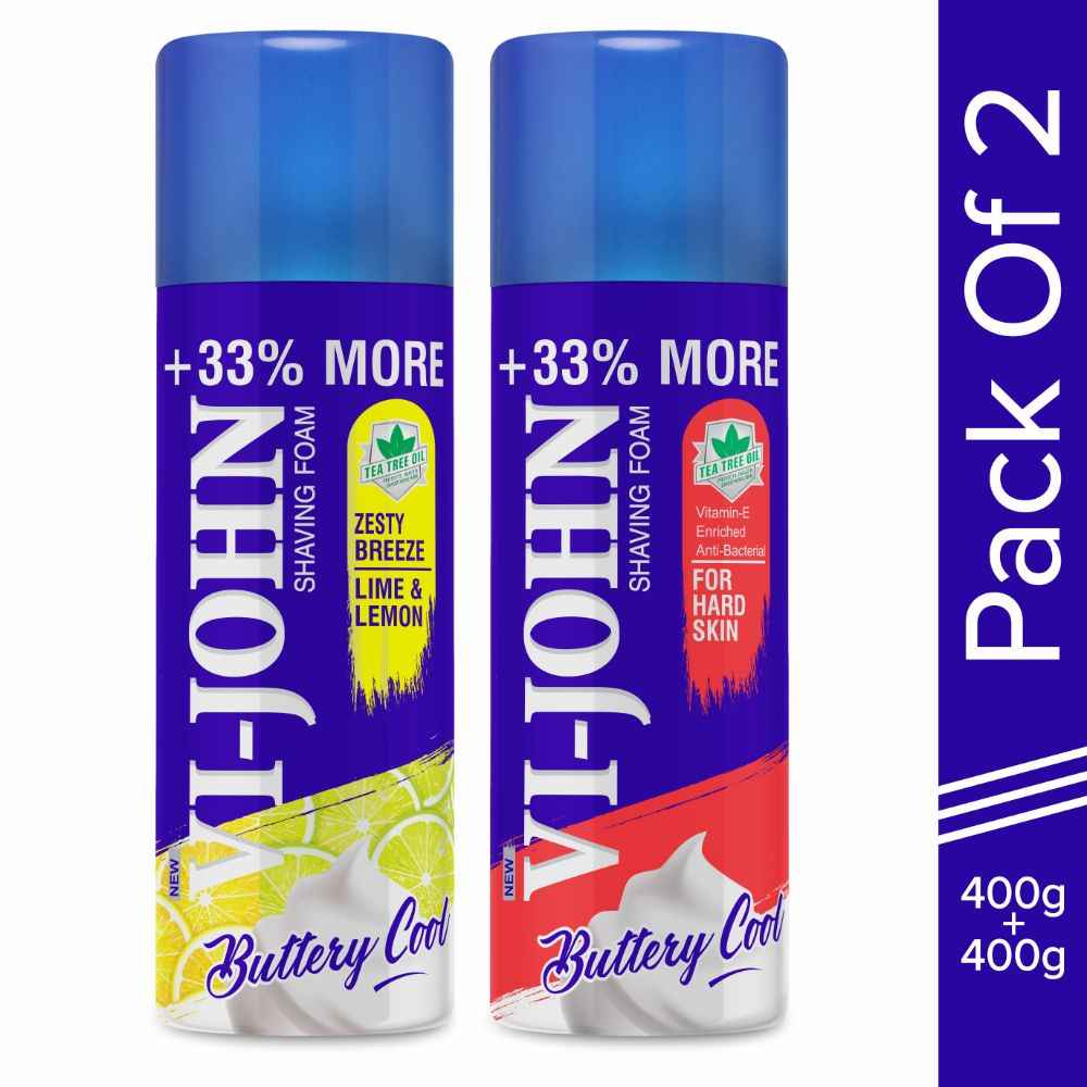 Buy VI-JOHN Shaveing Foam Hard Skin with Vitmin E and Anti-Bacterial & Zesty Breeze Lemon Lime Shaving Foam for Men 400g Each -Pack of 2 - Purplle