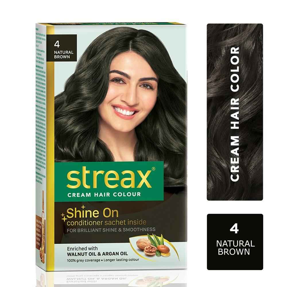 Buy Streax cream Hair colour, 100% Grey Coverage, No Ammonia, Long Lasting Permanent hair colour, Natural Brown, 120 ml - Purplle