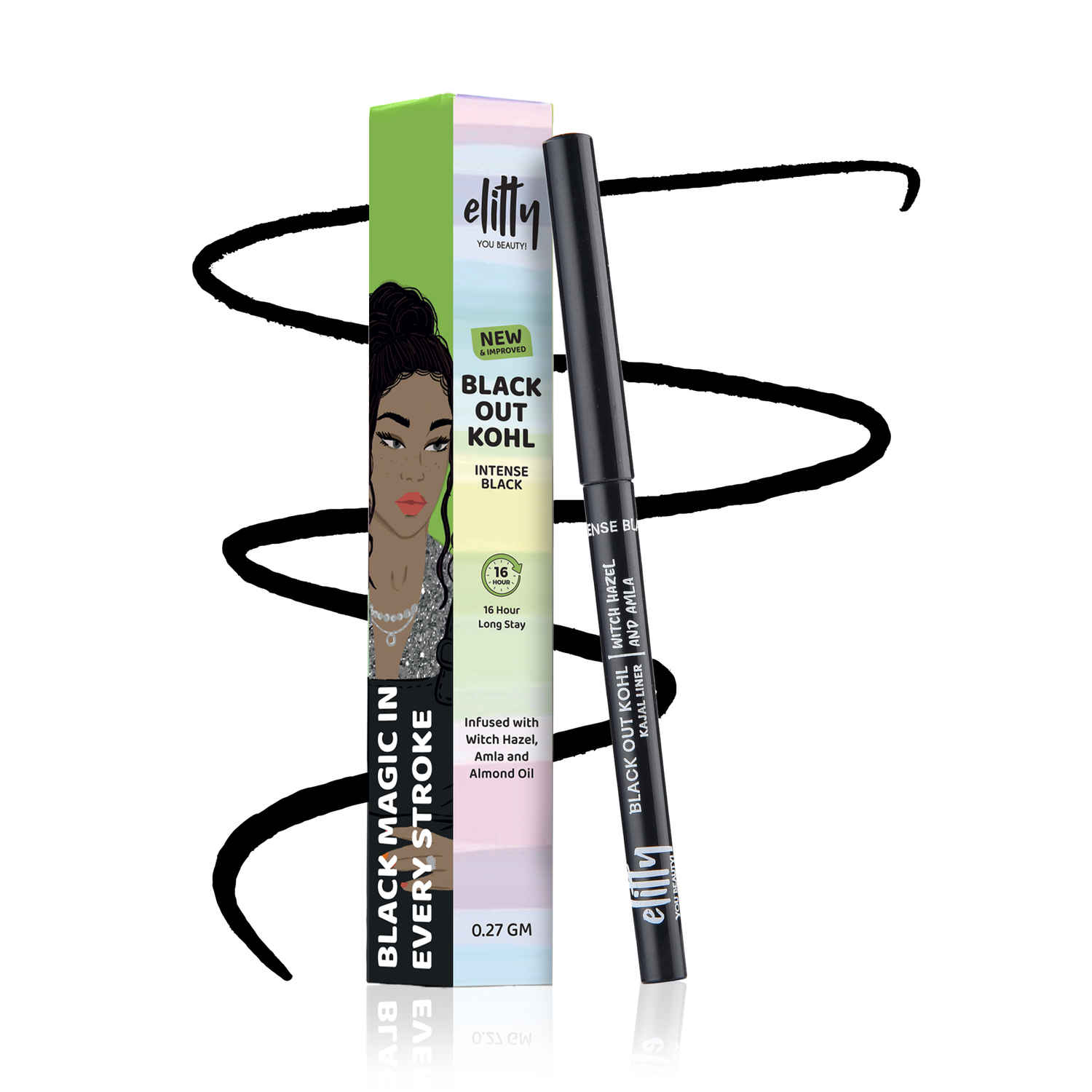 Buy Elitty Black Out Kohl- Intense Black Kajal, Smudge Resistant, Infused with Witch Hazel, Vegan & Cruelty Free - Purplle