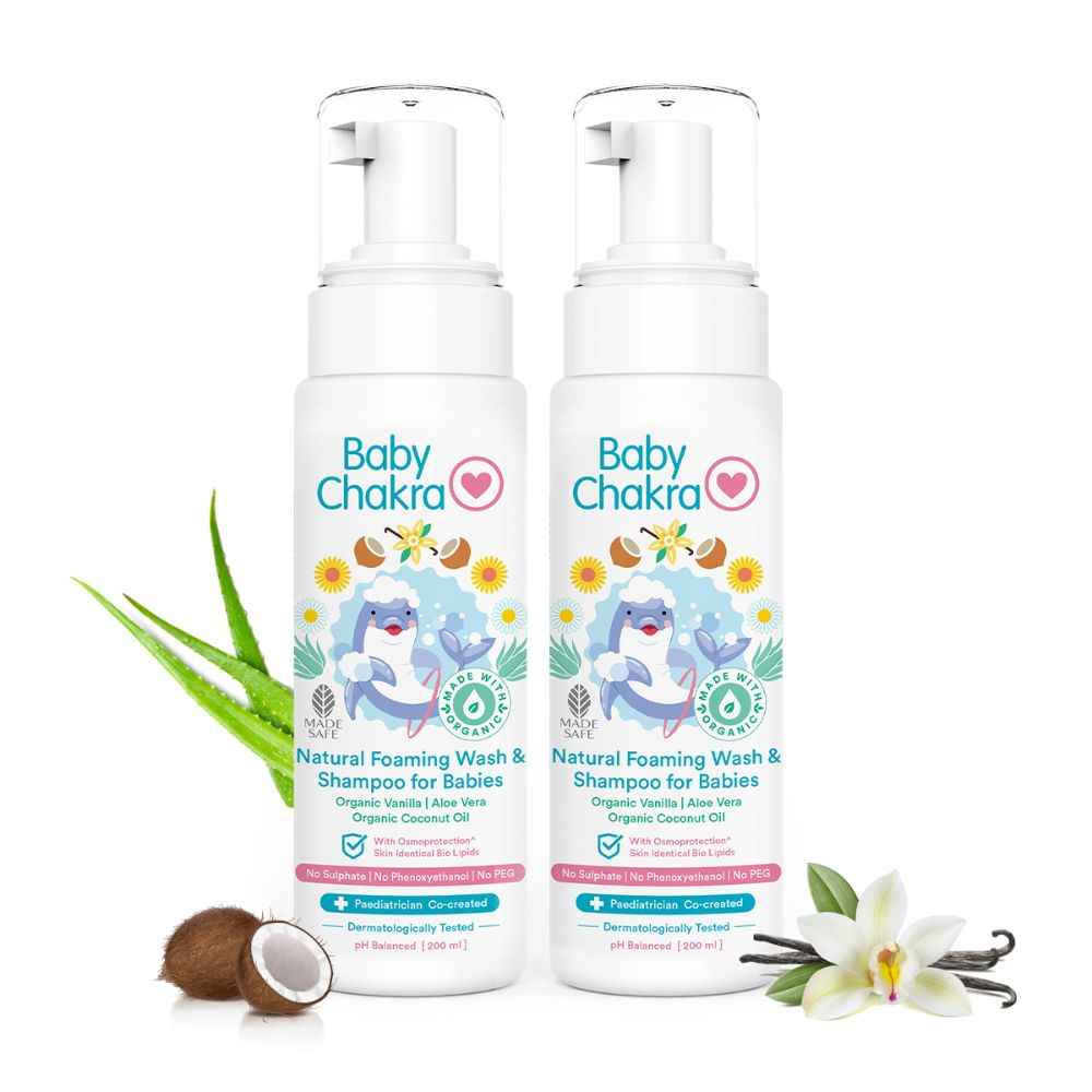 Buy BabyChakra Natural Foaming Wash & Shampoo for Babies for Tear-Free Bath Time, Mild Cleansing & Deep Moisturising for Gentle Skin, Toxin Free Dermatologically Tested (200ml) x 2 - Purplle