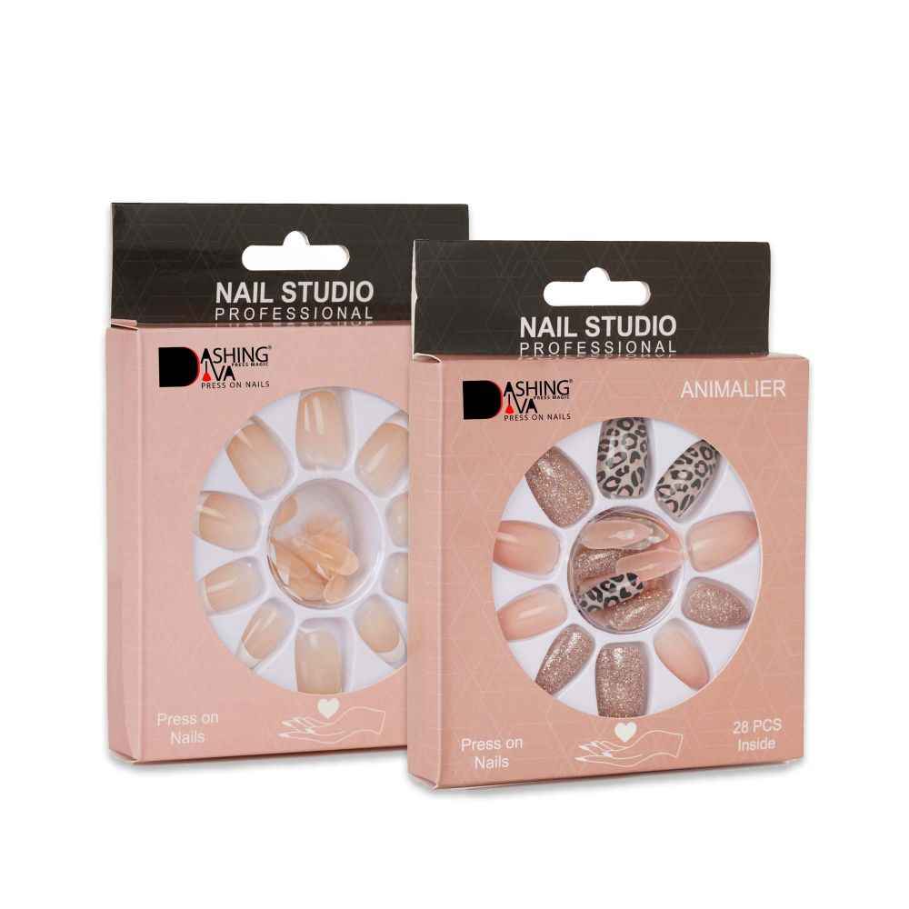 Buy Dashing Diva Press Magic Animalier, Ivory Fake Reusable Acrylic Press on Nails Extension With Quick Dry Nail Glue, Pack of 2 - Purplle