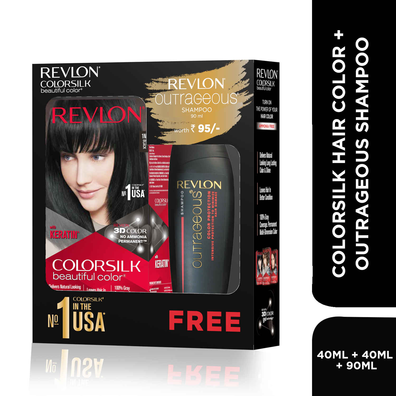 Buy Revlon ColorSilk Hair Color with Keratin - 1N Black - (with Outrageous Shampoo 90 ml) - Purplle