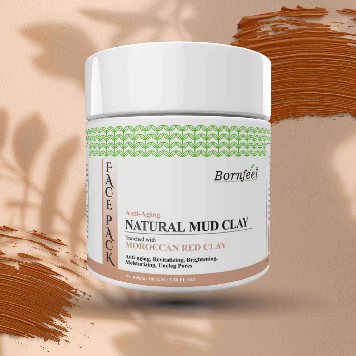 Buy Bornfeel Anti Aging & Unclog Pores Face Pack, Skin Brightening, Moisturizing & Revitalizing Face Enriched With Moroccan Red Clay 100g - Purplle