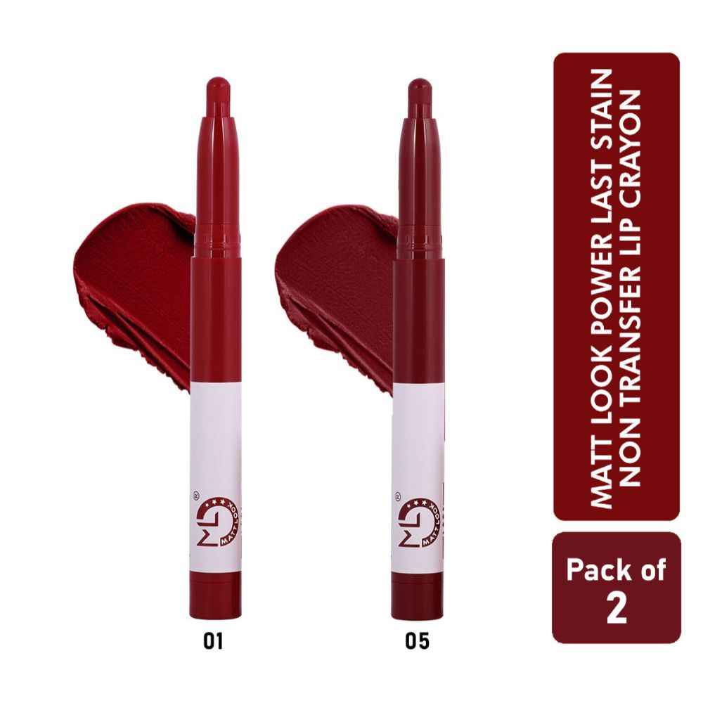 Buy Matt look Power Last Lip Stain Crayon Lipstick, Rich Colour, Non Transfer, Mask Proof & Luxurious Creamy Matte, Sexy Red & Ruby Woo, PO2 (4.0 gm) - Purplle