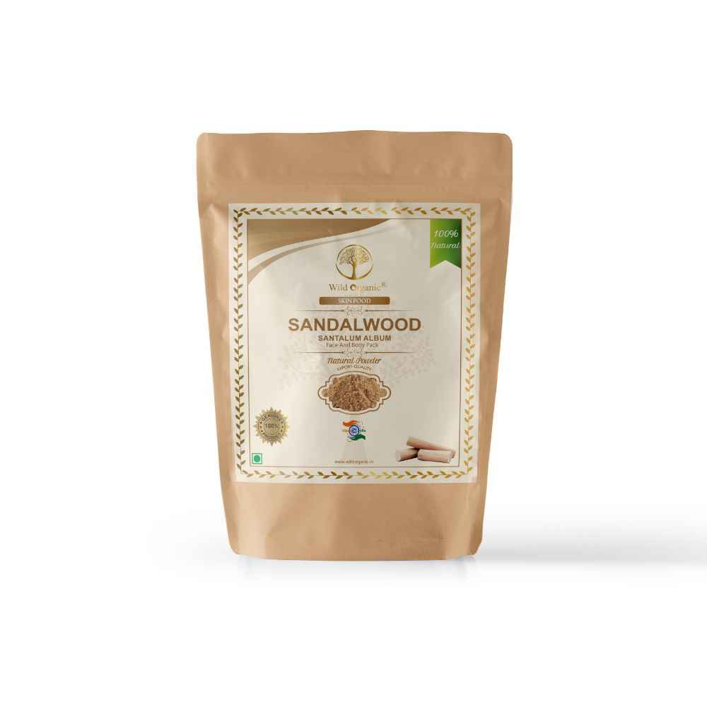 Buy WILD ORGANIC sandalwood powder skin food for every skin type.Sensuous aroma of sandalwood makes calm and Reduces wrinkles and signs of ageing, Removes blemishes and warts, Prevents and cures pimples, Enhances skin brightness. - Purplle