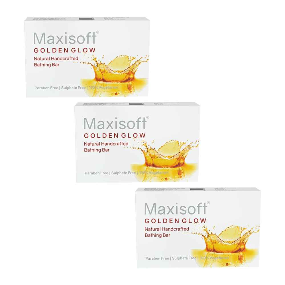 Buy Maxisoft Golden Glow Soap|With Pentavitin, Aloe Vera, Shea Butter, Cocoa Butter, Coconut Oil & Glycerine |Paraben Free|Sulphate Free|For all Skin Types (75 gm - Pack Of 3) - Purplle