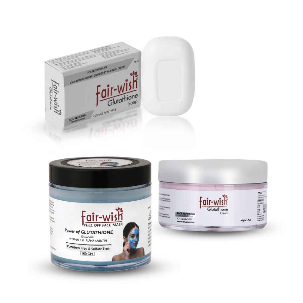 Fair Wish Glutathione Soap, Fair Wish Glutathione cream & Fair Wish Peel  off Mask (Power of Glutathione, Vitamin C, A & E, Alpha Arbutin,  Niacinamide, Hyaluronic Acid) for Glowing Skin Radiance glow-Paraben