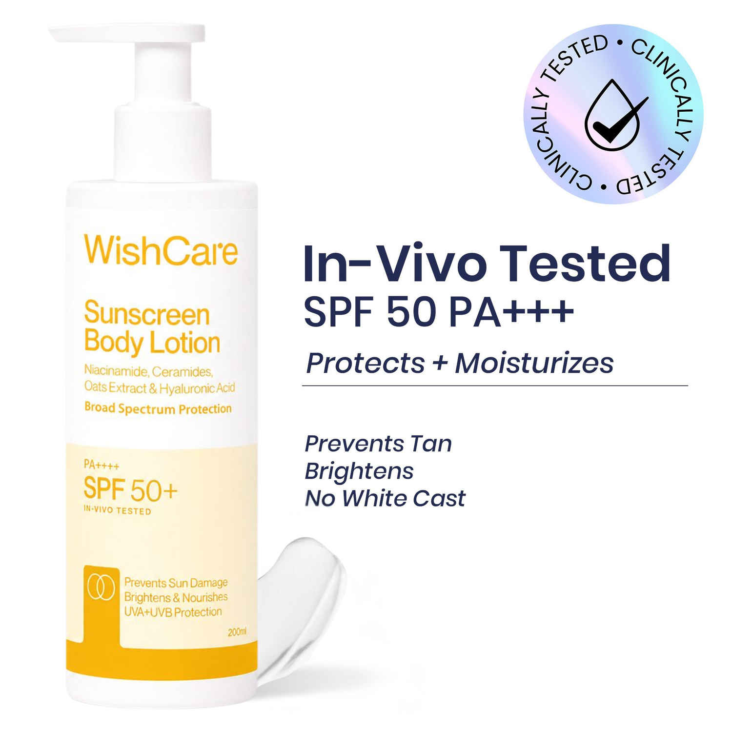 Buy WishCare Sunscreen Body Lotion SPF50 PA+++|In-Vivo Tested|Dermat Approved UVA & UVB Protection|Long Lasting & Deep Hydration with No White Cast|Prevents Tanning|For Men & Women|200 ml - Purplle