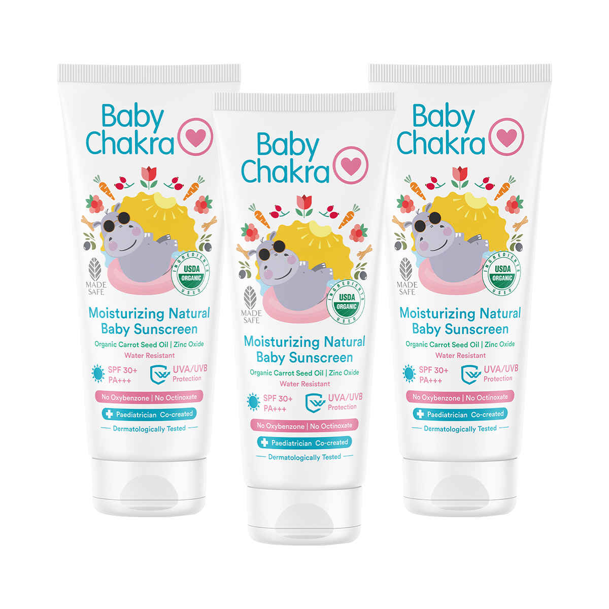 Buy BabyChakra Moisturising Natural Sunscreen for Babies, SPF 30+ PA+++ UVA/UVB Protection Non-Sticky & Water-Resistant, Toxin Free Dermatologically Tested (60gm) x 3 - Purplle
