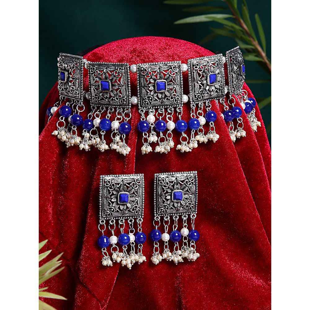 Buy Moedbuille Handcrafted Pearls & Stones Work Tassell Design Silver Plated Traditional Jewellery Set , 180 Grams - MBNS00513 - Purplle