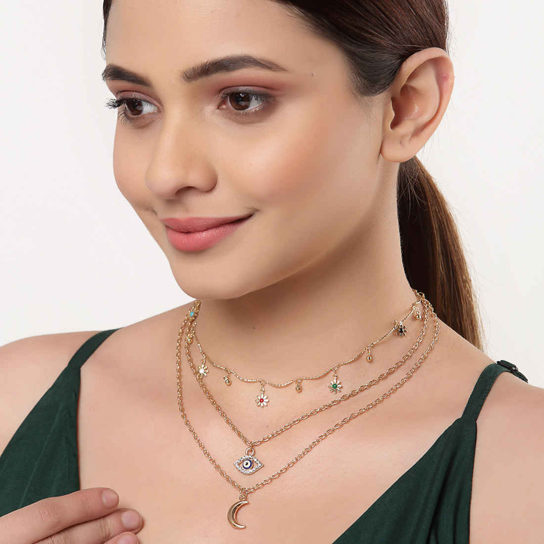 Buy Ferosh Selene Evil Eye Layered Necklace - Purplle