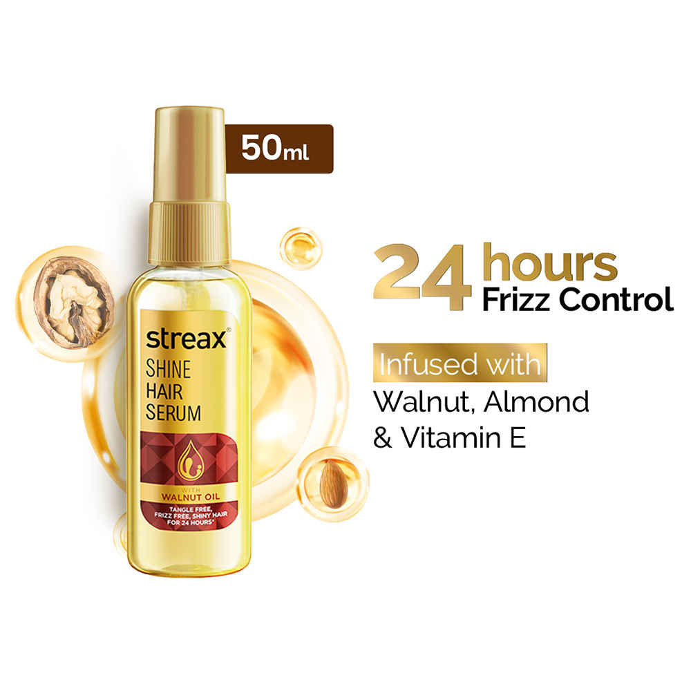Buy Streax Shine Hair Serum with Walnut Oil, For Hair Smoothening & Shine, For Dry & Frizzy Hair - 45 ml - Purplle