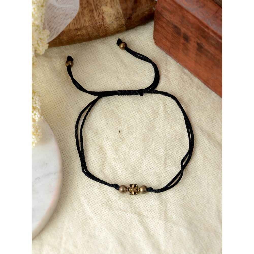 Buy Silvermerc Gold Flower Charm Beads Black Thread Anklet - Purplle