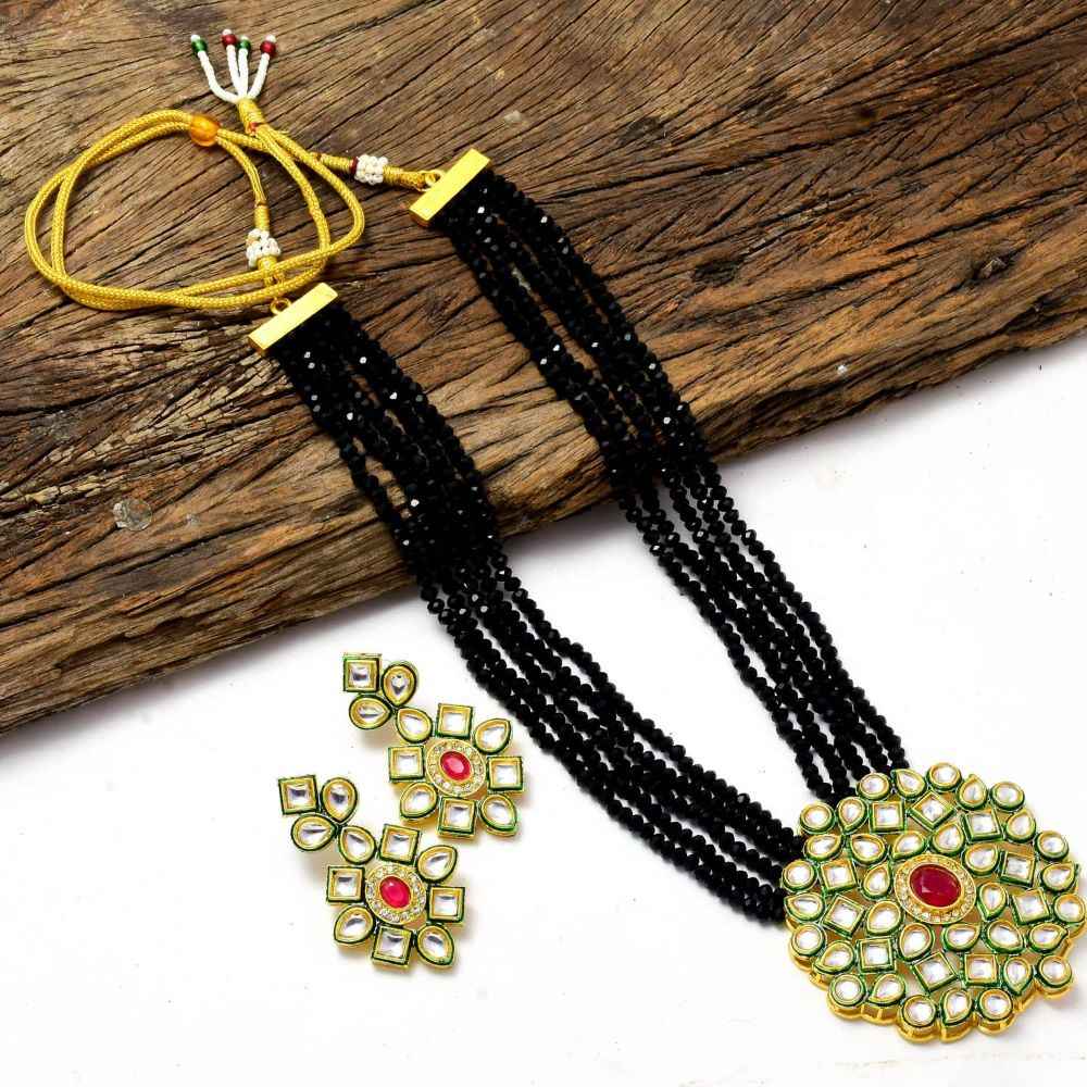 Buy Pujvi Fashions Black Alloy Necklace Set For womens or girls.( Long Black Crystal Necklace set1) - Purplle