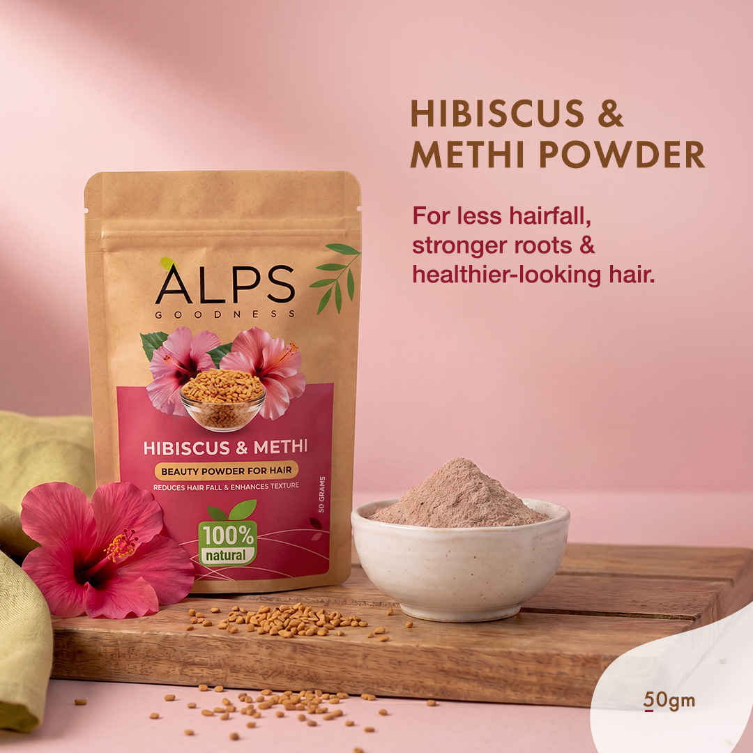 Buy Alps Goodness Hibiscus & Methi Powder (50 gm) | 100% Natural Fenugreek Powder | No Chemicals No Preservatives No Pesticides | Herbal Hair Mask For Hair Growth - Purplle