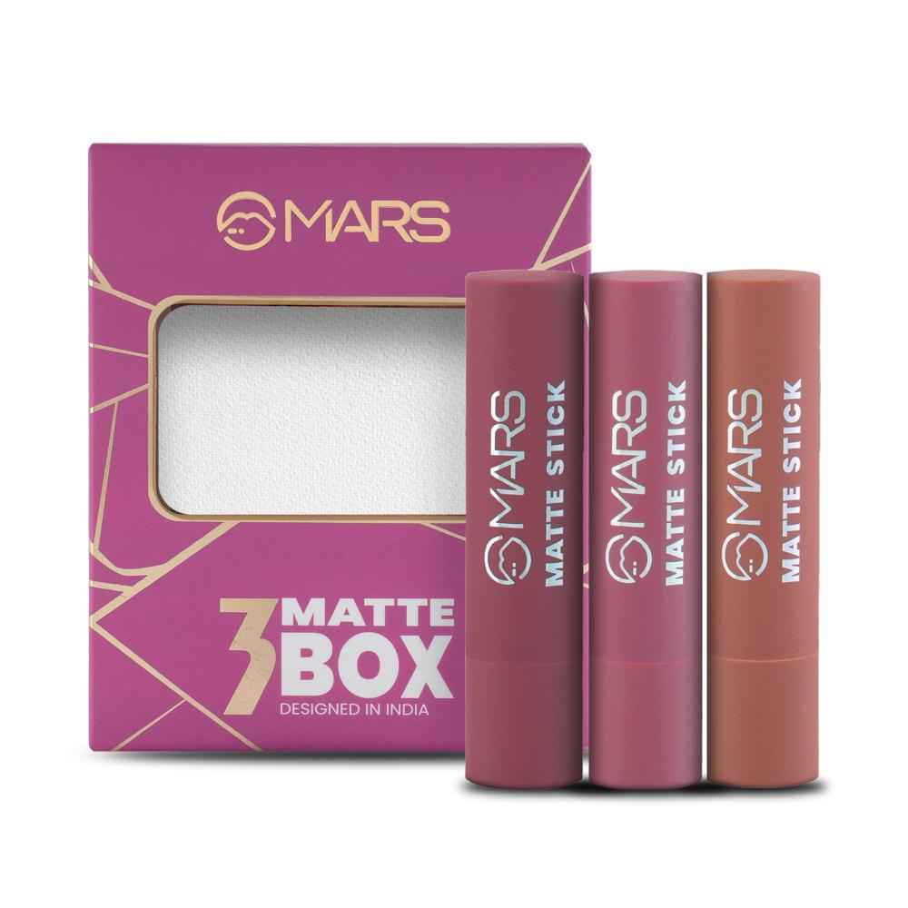 Buy MARS Matte Box Set of 3 Lipsticks for Women | Long-Lasting | Smooth Finish | Moisturising | One Swipe Pigmentation (3x3.2 gm) | Lipstick Set | (02-Peaches & Nudes) | Peach and Nude - Purplle