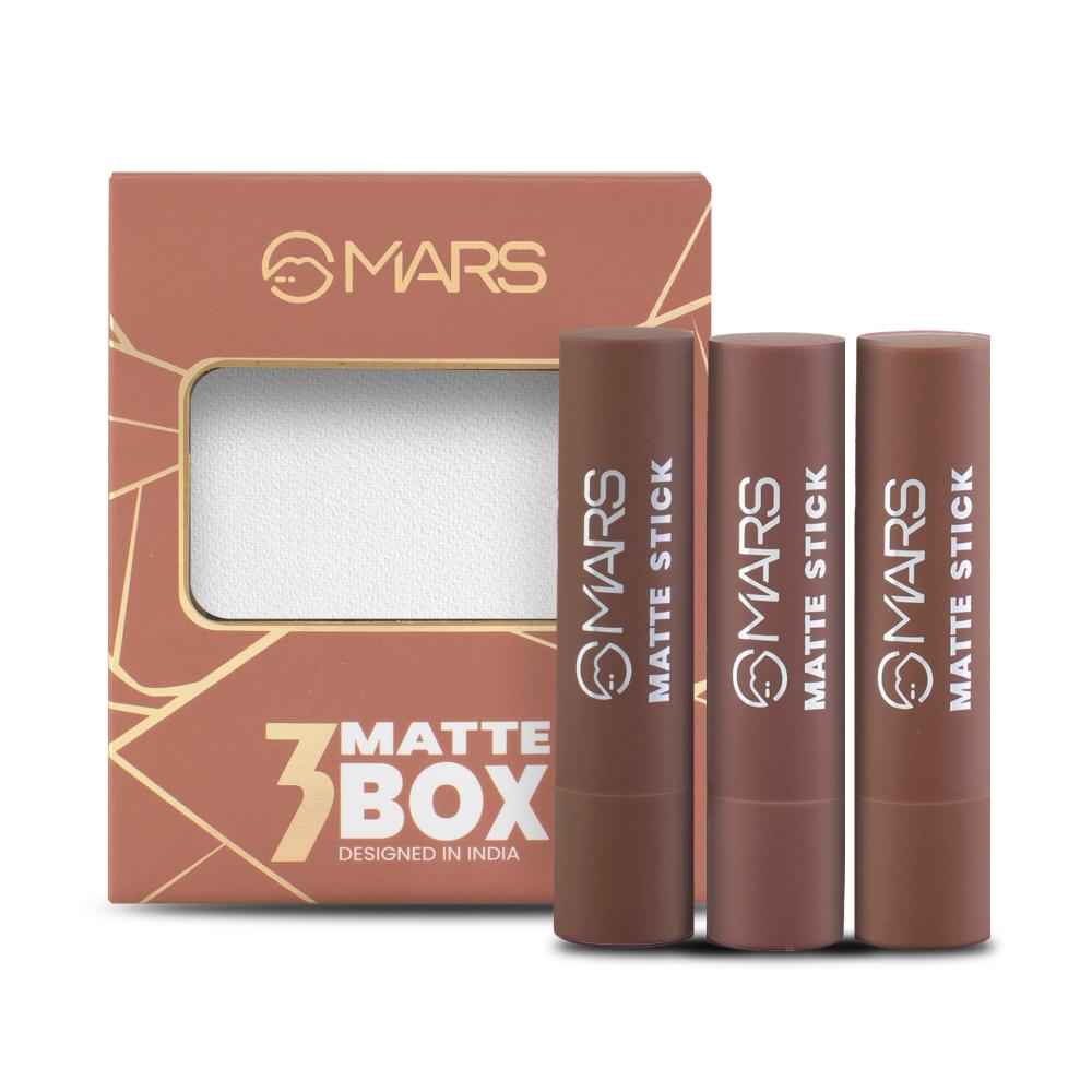 Buy MARS Matte Box Set of 3 Lipsticks for Women | Long-Lasting | Smooth Finish | Moisturising | One Swipe Pigmentation (3x3.2 gm) (04-Brown) - Purplle