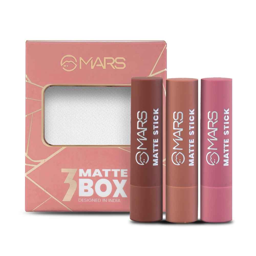 Buy MARS Matte Box Set of 3 Lipsticks for Women | Long-Lasting | Smooth Finish | Moisturising | One Swipe Pigmentation (3x3.2 gm) (05-Blushed & Nudes) - Purplle