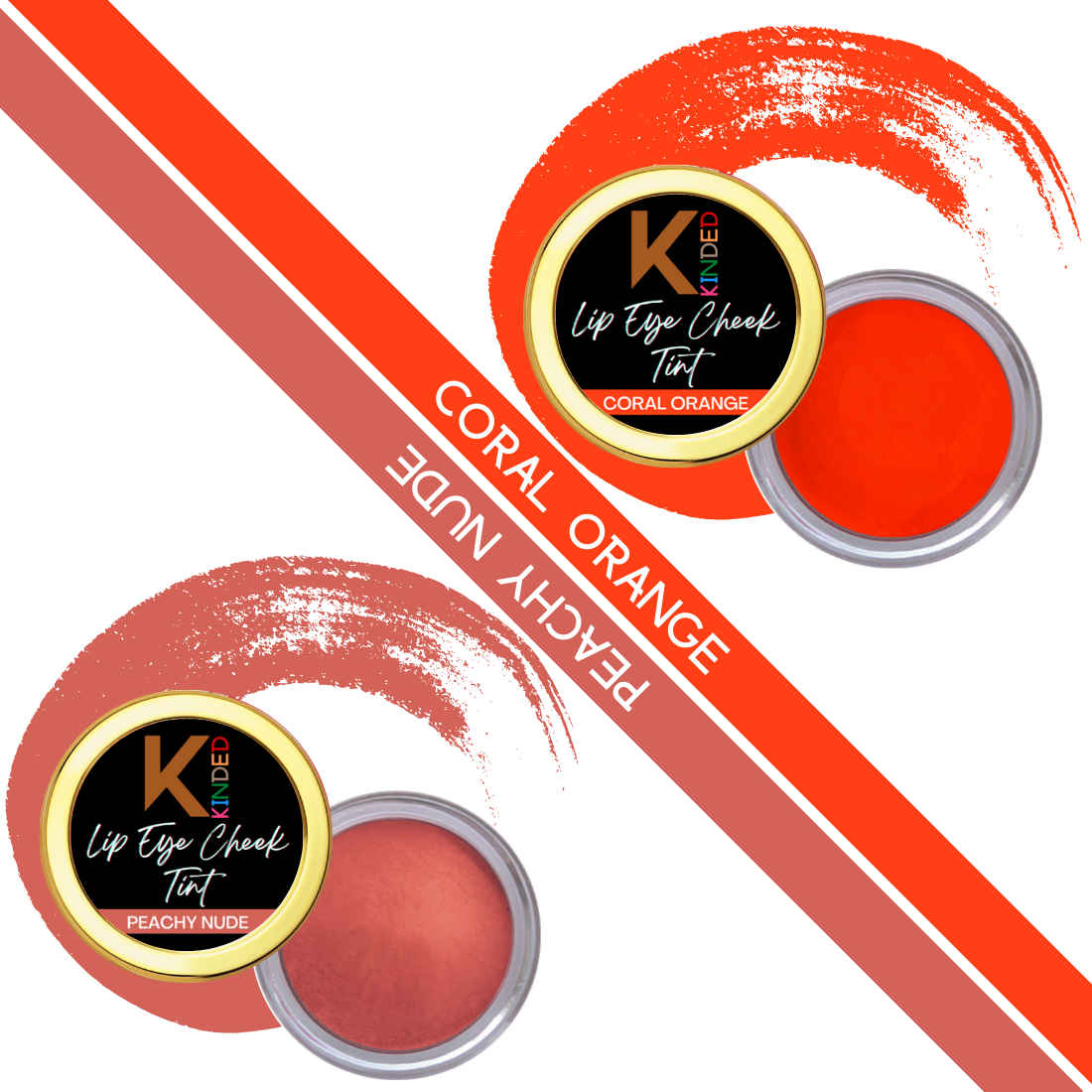 Buy KINDED Lip Eye and Cheek Tint Combo for Women Girls Longlasting Moisturizing Nourishing Pigmented Lip Colour Lipstick Balm Eyeshadow Blush (Creamy Matte Finish, Coral Orange & Peachy Nude, 8 gm each) - Purplle