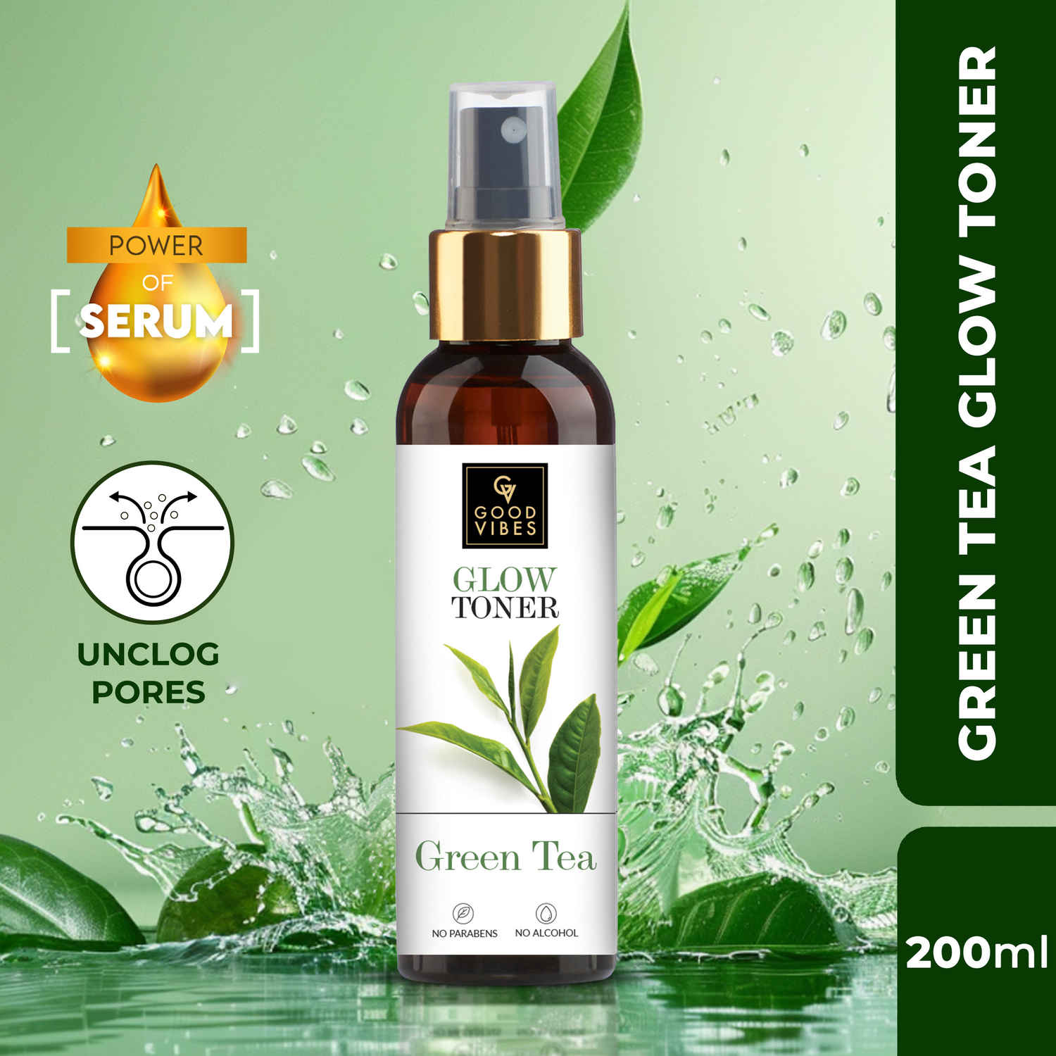 Buy Good Vibes Green Tea Glow Toner | Hydrating, Soothing, Refreshing | With Apple | No Alcohol, No Sulphates, No Parabens, No Animal Testing (200 ml) - Purplle