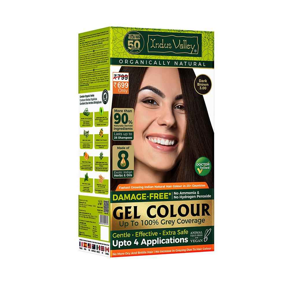 Buy Indus Valley Damage Free Natural Gel Hair Colour for Women | Dark Brown 3.00 | Ammonia & PPD Free | 100% Grey Coverage | Long Lasting Conditioning Colour | 220 ml - Purplle