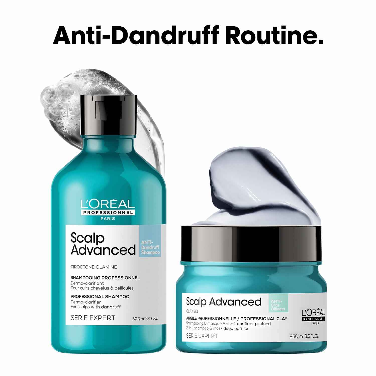 Buy L'Oreal Professionnel Scalp Advanced Anti-Dandruff Dermo-Clarifier Shampoo + Scalp Advanced Anti-Oiliness 2-In-1 Deep Purifier Clay (300 ml+250 gm) - Purplle