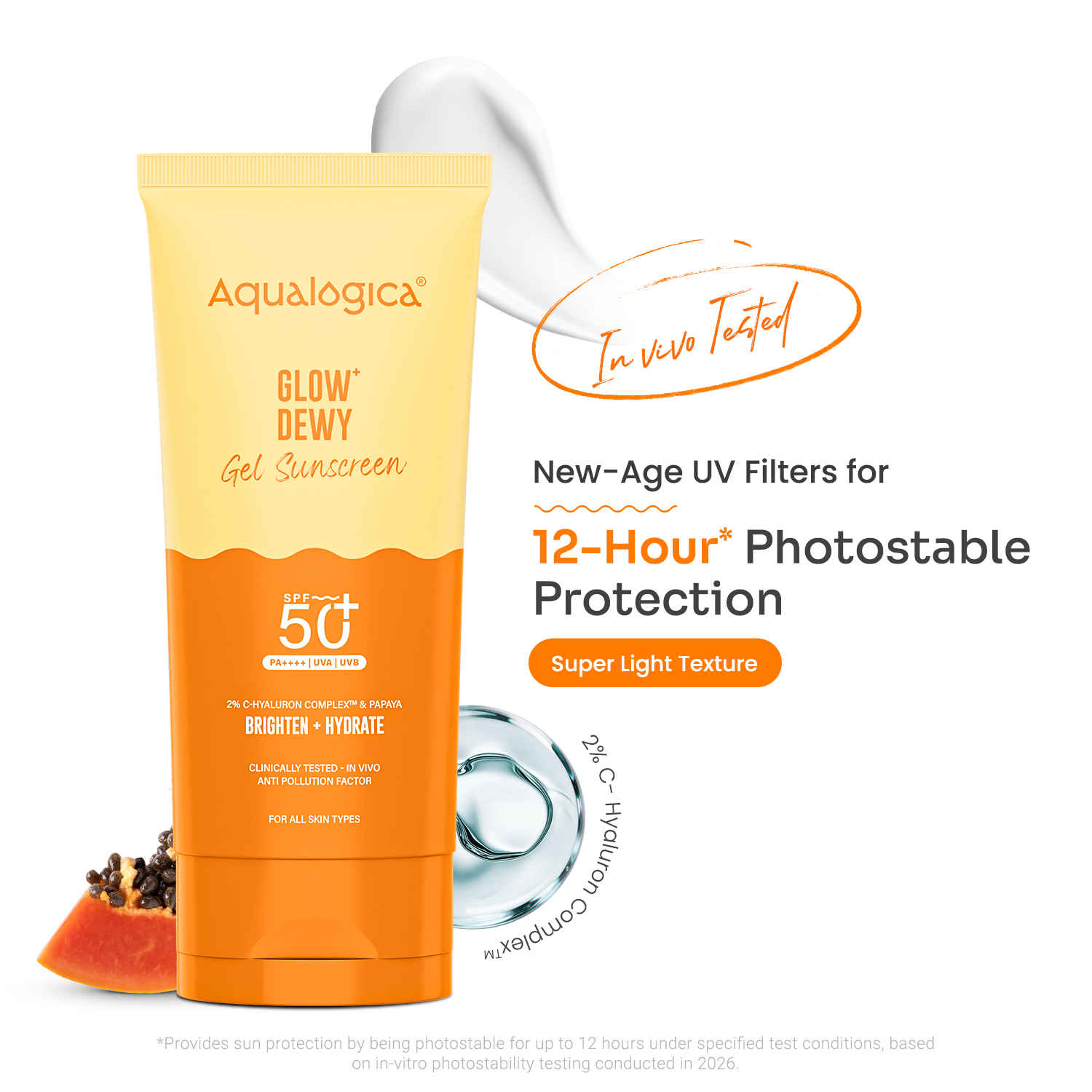 Buy Aqualogica Glow+ Dewy Lightweight Sunscreen Gel SPF 50+ PA++++ with Papaya & Vitamin C 80 gm - Purplle