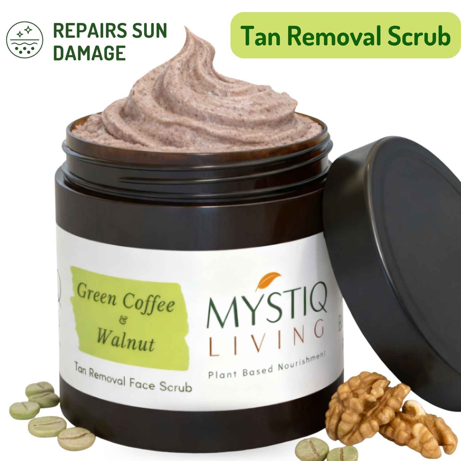 Buy Mystiq Living Tan Removal Face Scrub Green Coffee Blemish Clear (100 Gm) Coffee Scrub For De tan Exfoliate Dead Skin and Blackheads, Skin Brightening with Walnut For Women & Men - Purplle
